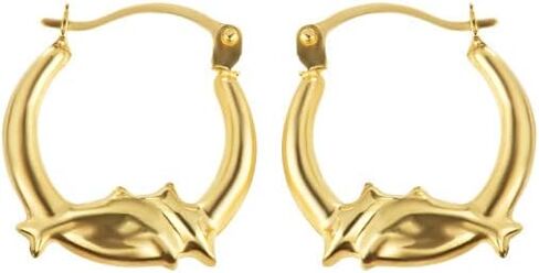 Dazzling 14K Yellow Gold Dainty Jumping Double Dolphin Reversible 0.60" Hoop Earrings for Women Girls in Saudi Arabia