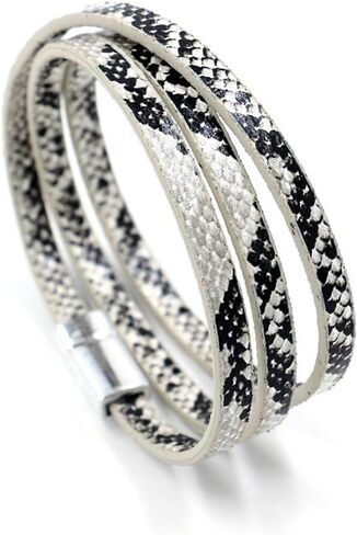 HUNO Multilayer Leopard Textured Cuff Bracelets Buckle Snakeskin PU Leather Wrap Cuff Bangle for Women Girls in Saudi Arabia