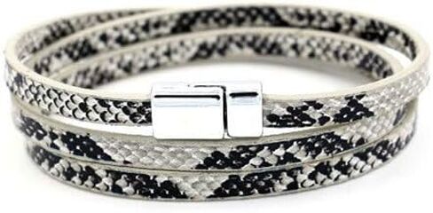 HUNO Multilayer Leopard Textured Cuff Bracelets Buckle Snakeskin PU Leather Wrap Cuff Bangle for Women Girls in Saudi Arabia