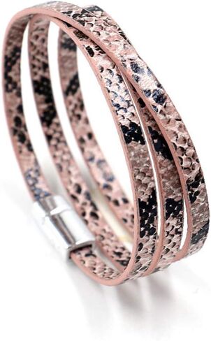 HUNO Multilayer Leopard Textured Cuff Bracelets Buckle Snakeskin PU Leather Wrap Cuff Bangle for Women Girls in Saudi Arabia