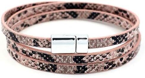 HUNO Multilayer Leopard Textured Cuff Bracelets Buckle Snakeskin PU Leather Wrap Cuff Bangle for Women Girls in Saudi Arabia