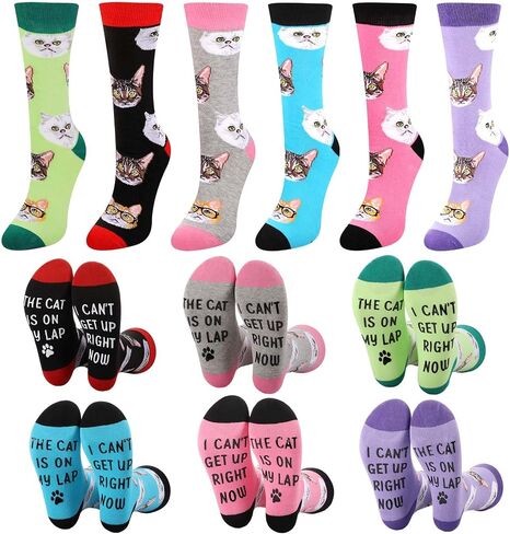 6 Pairs Women Cats Socks Gifts Cute Animal Cat Socks Novelty Crew Cotton Socks for Cat Lovers Birthday Gifts in Saudi Arabia