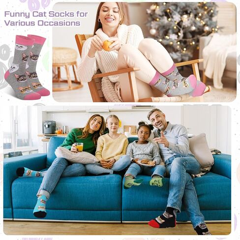 6 Pairs Women Cats Socks Gifts Cute Animal Cat Socks Novelty Crew Cotton Socks for Cat Lovers Birthday Gifts in Saudi Arabia
