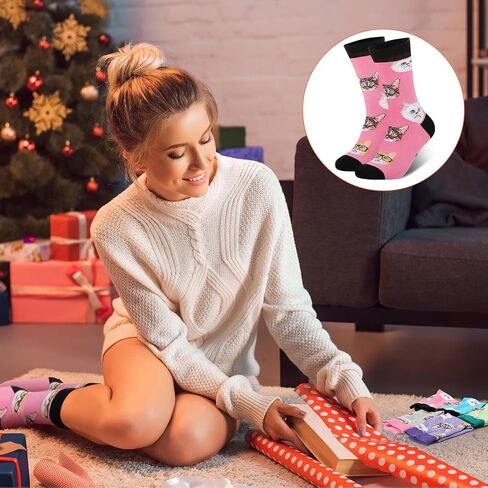 6 Pairs Women Cats Socks Gifts Cute Animal Cat Socks Novelty Crew Cotton Socks for Cat Lovers Birthday Gifts in Saudi Arabia