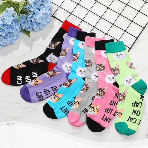 6 Pairs Women Cats Socks Gifts Cute Animal Cat Socks Novelty Crew Cotton Socks for Cat Lovers Birthday Gifts in Saudi Arabia