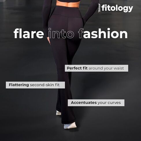 FITOLOGY APPAREL Womens High Waisted Flare Leggings, Trendy Flared Workout Yoga Pants, Bootcut Activewear Pants Black in Saudi Arabia