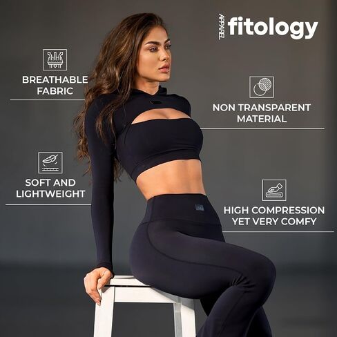 FITOLOGY APPAREL Womens High Waisted Flare Leggings, Trendy Flared Workout Yoga Pants, Bootcut Activewear Pants Black in Saudi Arabia
