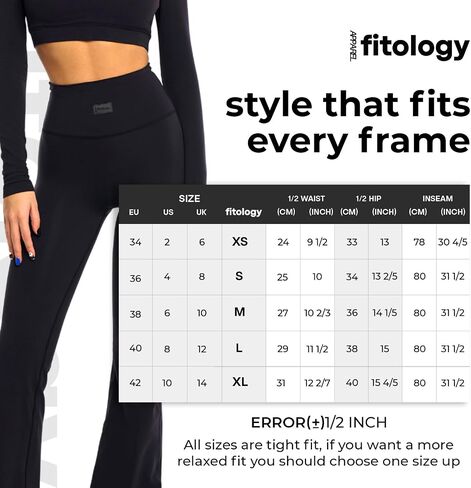 FITOLOGY APPAREL Womens High Waisted Flare Leggings, Trendy Flared Workout Yoga Pants, Bootcut Activewear Pants Black in Saudi Arabia