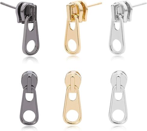 ANDPAI Fashion Vintage Gold Silver Zipper Shape Studs Earring Sets Metal Alloy Black Funky Zipper Dangle Drop Earrings For Women Men and Girls in Saudi Arabia