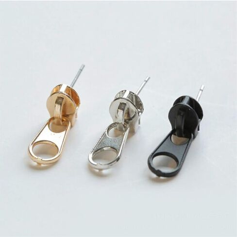 ANDPAI Fashion Vintage Gold Silver Zipper Shape Studs Earring Sets Metal Alloy Black Funky Zipper Dangle Drop Earrings For Women Men and Girls in Saudi Arabia