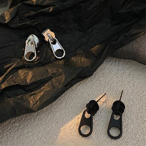 ANDPAI Fashion Vintage Gold Silver Zipper Shape Studs Earring Sets Metal Alloy Black Funky Zipper Dangle Drop Earrings For Women Men and Girls in Saudi Arabia