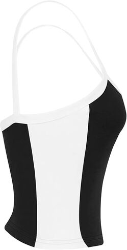 CFLONGE Womens Tank Top 2024 Contrast Binding Color Block Sleeveless Patchwork Crop Cami Crew Neck Ribbed Vest Top for Women in Saudi Arabia