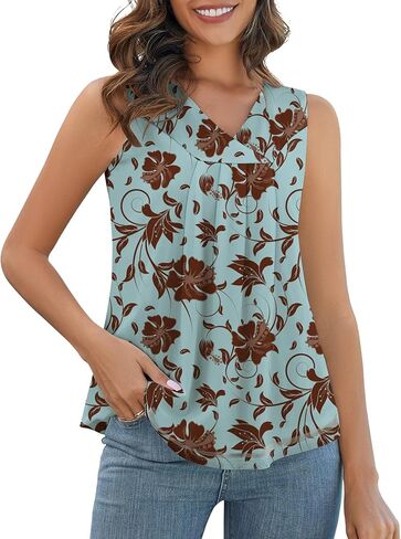 قمصان Rapbin النسائية بدون أكمام ورقبة على شكل حرف V بدون أكمام، قمصان صيفية بطبقة مزدوجة مطوية in Kuwait