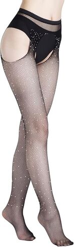 Lookswe سباركلي حجر الراين جوارب المرأة مثير شبكة صيد السمك الجوارب بريق جوارب طويلة سوداء حجم واحد in Kuwait