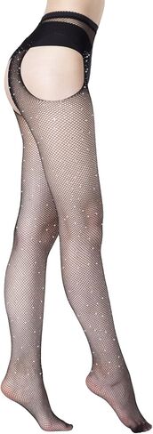 Lookswe سباركلي حجر الراين جوارب المرأة مثير شبكة صيد السمك الجوارب بريق جوارب طويلة سوداء حجم واحد in Kuwait