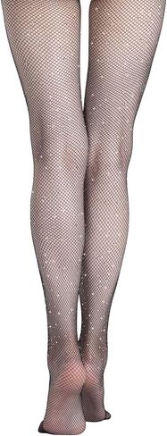 Lookswe سباركلي حجر الراين جوارب المرأة مثير شبكة صيد السمك الجوارب بريق جوارب طويلة سوداء حجم واحد in Kuwait