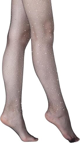 Lookswe سباركلي حجر الراين جوارب المرأة مثير شبكة صيد السمك الجوارب بريق جوارب طويلة سوداء حجم واحد in Kuwait