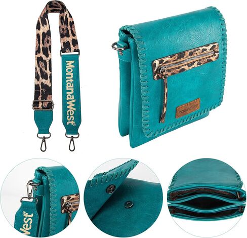 Montana West Crossbody Bags for Women with Dual Compartments Western Crossbody Purse With Leopard Print Guitar Strap in Kuwait