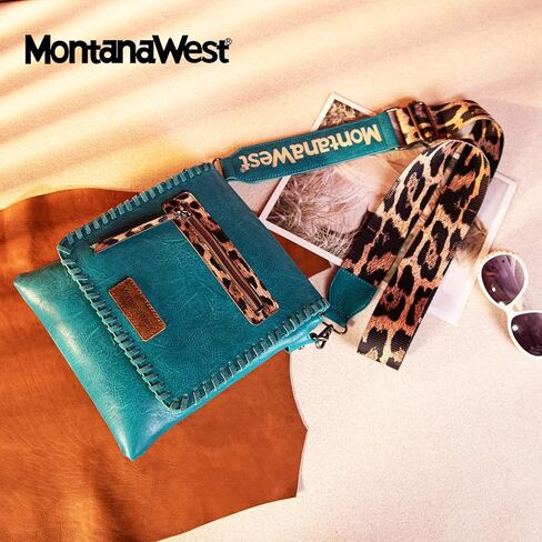 Montana West Crossbody Bags for Women with Dual Compartments Western Crossbody Purse With Leopard Print Guitar Strap in Kuwait