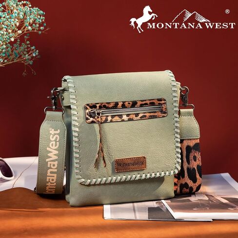 Montana West Crossbody Bags for Women with Dual Compartments Western Crossbody Purse With Leopard Print Guitar Strap in Saudi Arabia