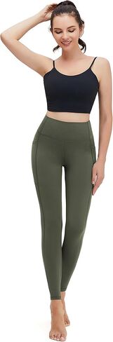 سراويل ضيقة للتمرين للسيدات، سراويل يوجا عالية الخصر مقاس 25 بوصة مع جيوب جانبية in Kuwait