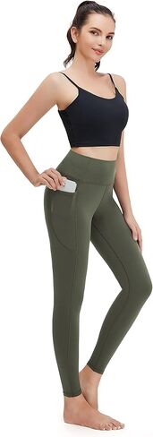 سراويل ضيقة للتمرين للسيدات، سراويل يوجا عالية الخصر مقاس 25 بوصة مع جيوب جانبية in Kuwait