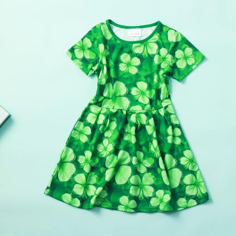 فستان HH Family Girls St Patricks Day Oufit Clover Green للأطفال من عمر 4 إلى 12 عامًا in Saudi Arabia