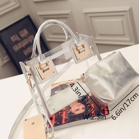 Women Small Jelly Purse and Handbag 2pcs Transparent Top Handle Shoulder Bags Satchel in Saudi Arabia