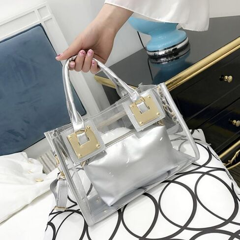 Women Small Jelly Purse and Handbag 2pcs Transparent Top Handle Shoulder Bags Satchel in Saudi Arabia