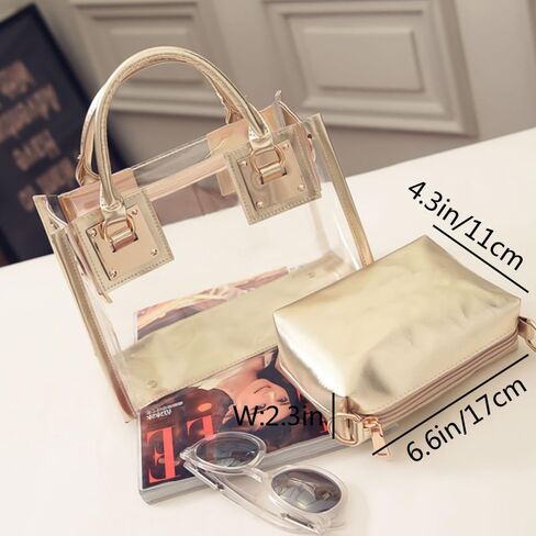 Women Small Jelly Purse and Handbag 2pcs Transparent Top Handle Shoulder Bags Satchel in Saudi Arabia