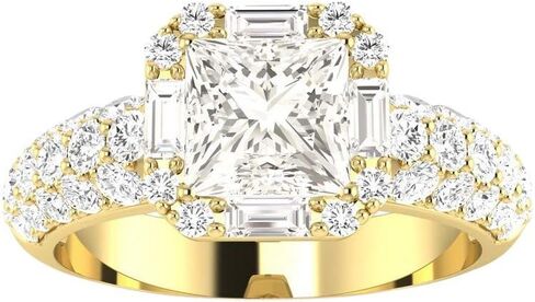 14K White Gold 2.25 Carat LAB GROWN DIAMOND Designer Popular Halo Style Baguette And Pave Set Round Princess Cut Diamond Engagement Ring (G-H Color VS1-VS2 Clarity 1.5 Ct Center) in Saudi Arabia