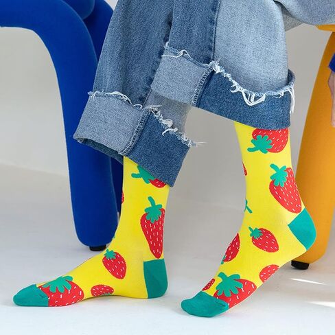 Fruit Embroidered Crew Socks Colorblocked Mid Calf Socks Novelty Dress Socks, 7 Pack in Kuwait