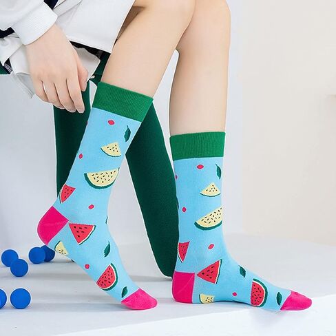 Fruit Embroidered Crew Socks Colorblocked Mid Calf Socks Novelty Dress Socks, 7 Pack in Kuwait