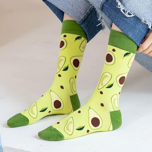 Fruit Embroidered Crew Socks Colorblocked Mid Calf Socks Novelty Dress Socks, 7 Pack in Kuwait
