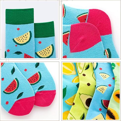 Fruit Embroidered Crew Socks Colorblocked Mid Calf Socks Novelty Dress Socks, 7 Pack in Kuwait