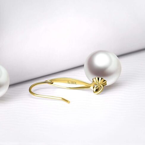 18k Yellow Gold Dangle Earrings for Women, Cultured Freshwater Pearl Drop Earring, 9mm (yellow-gold) in Saudi Arabia