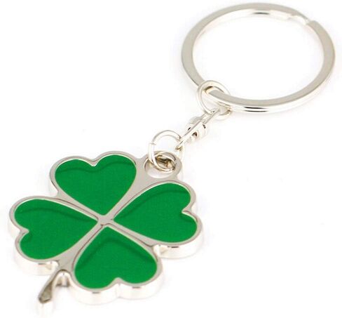Silver and Green Color Zinc Alloy Four-leaf Clover Fortune Keychain in Saudi Arabia