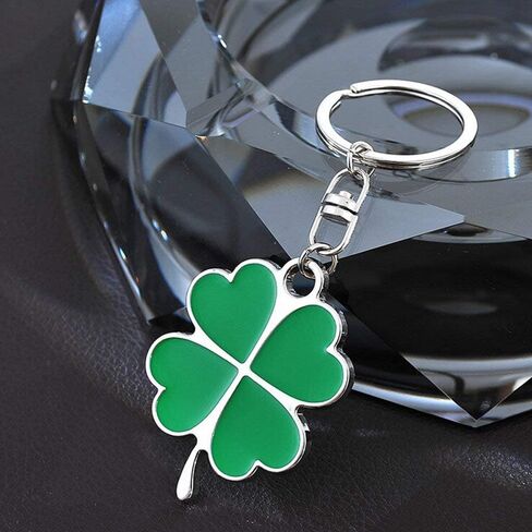 Silver and Green Color Zinc Alloy Four-leaf Clover Fortune Keychain in Saudi Arabia