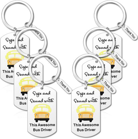 Cunno 6 Pcs Bus Driver Appreciation Gifts School Bus Driver Gifts Stainless Steel School Bus Keychain Thank You Gift for Truck Driver Birthday Retirement Leaving Thanksgiving Stocking Stuffer in Saudi Arabia