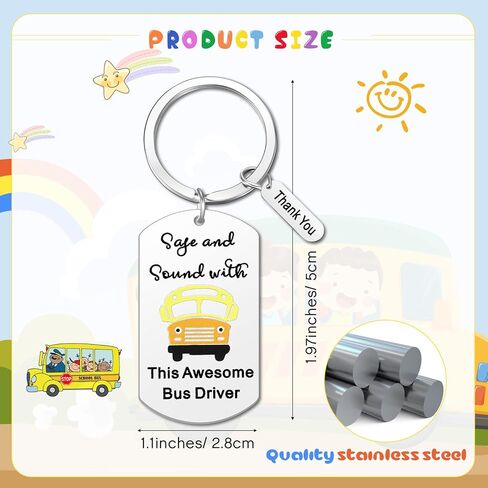 Cunno 6 Pcs Bus Driver Appreciation Gifts School Bus Driver Gifts Stainless Steel School Bus Keychain Thank You Gift for Truck Driver Birthday Retirement Leaving Thanksgiving Stocking Stuffer in Saudi Arabia