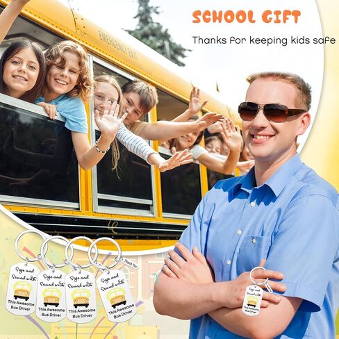 Cunno 6 Pcs Bus Driver Appreciation Gifts School Bus Driver Gifts Stainless Steel School Bus Keychain Thank You Gift for Truck Driver Birthday Retirement Leaving Thanksgiving Stocking Stuffer in Saudi Arabia