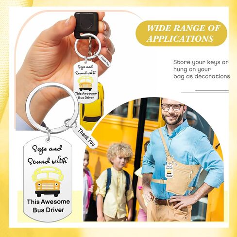 Cunno 6 Pcs Bus Driver Appreciation Gifts School Bus Driver Gifts Stainless Steel School Bus Keychain Thank You Gift for Truck Driver Birthday Retirement Leaving Thanksgiving Stocking Stuffer in Saudi Arabia