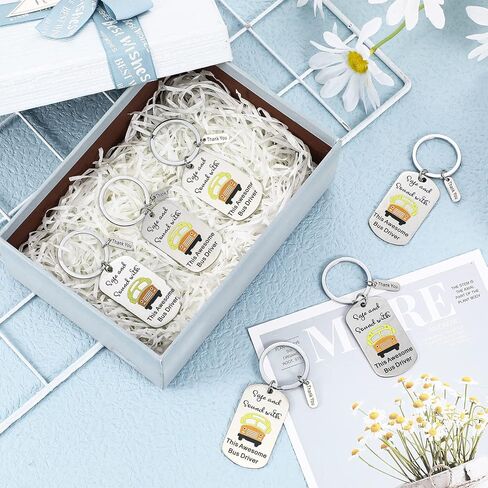 Cunno 6 Pcs Bus Driver Appreciation Gifts School Bus Driver Gifts Stainless Steel School Bus Keychain Thank You Gift for Truck Driver Birthday Retirement Leaving Thanksgiving Stocking Stuffer in Saudi Arabia
