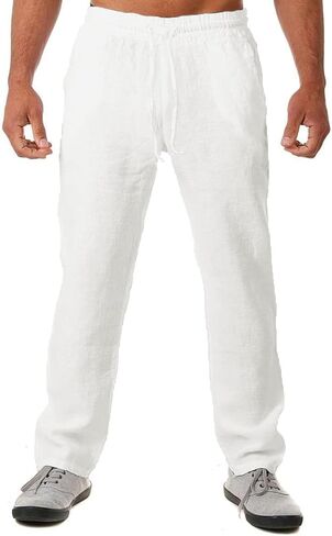 FANARCHER Men’s Lightweight Cotton Linen Pants Casual Trousers Drawstring Yoga Beach Pants with Pockets in Saudi Arabia