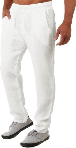FANARCHER Men’s Lightweight Cotton Linen Pants Casual Trousers Drawstring Yoga Beach Pants with Pockets in Saudi Arabia