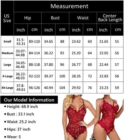 Stritra Sexy Floral Lace Bodysuit Women One Piece Lingerie Deep V Neck Teddy Mini Babydoll,Red,L in Kuwait