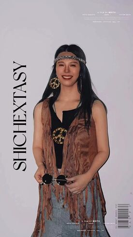 ShiChextasy Women's Light Leather Suit Set for 70's Peace Mark Item Tassel Vest 7 Piece in Saudi Arabia