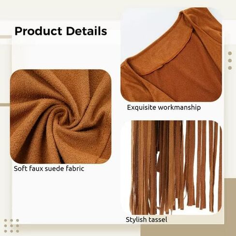 ShiChextasy Women's Light Leather Suit Set for 70's Peace Mark Item Tassel Vest 7 Piece in Saudi Arabia