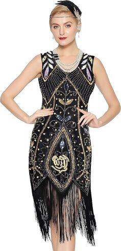 Metme Women's 1920s Flapper Dress Sequins Art Deco Fringed Sleeveless Gatsby Dress in Saudi Arabia