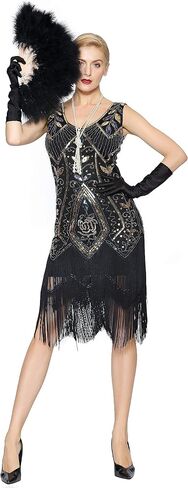 Metme Women's 1920s Flapper Dress Sequins Art Deco Fringed Sleeveless Gatsby Dress in Saudi Arabia